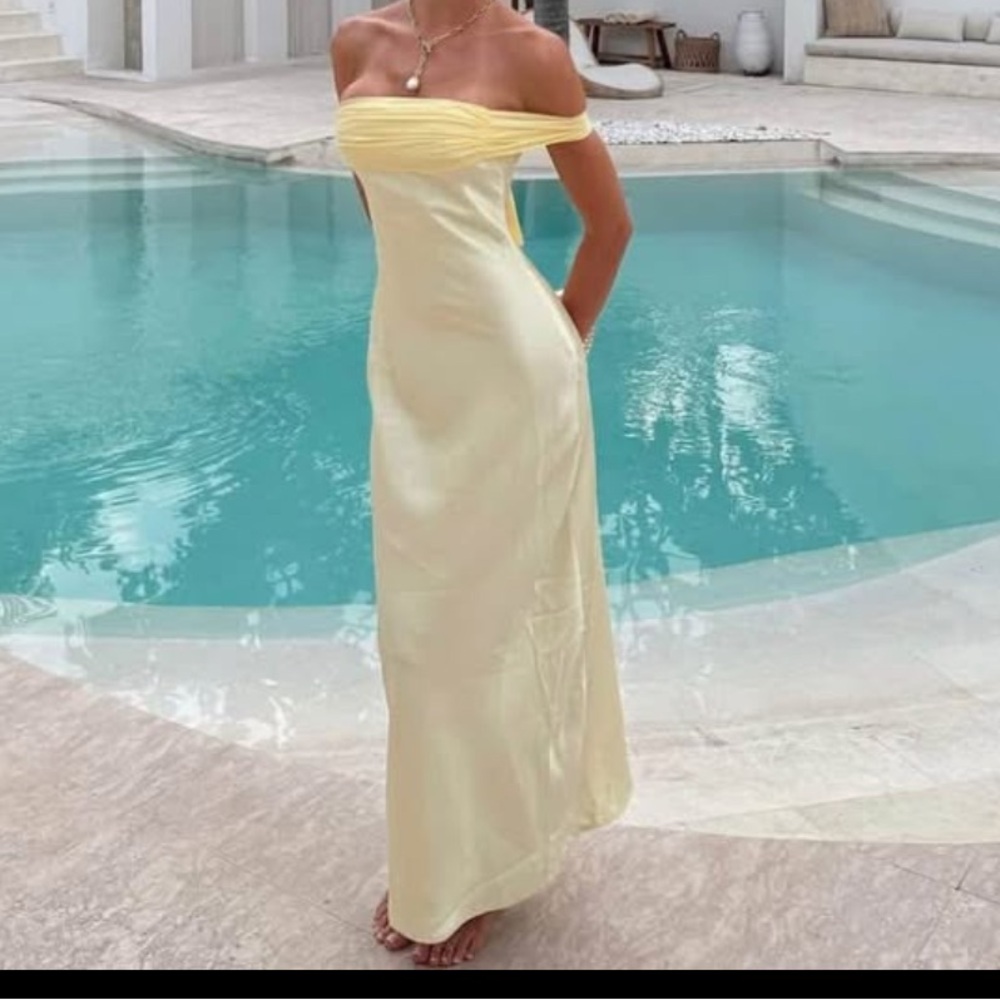 Fortunate one yellow satin maxi